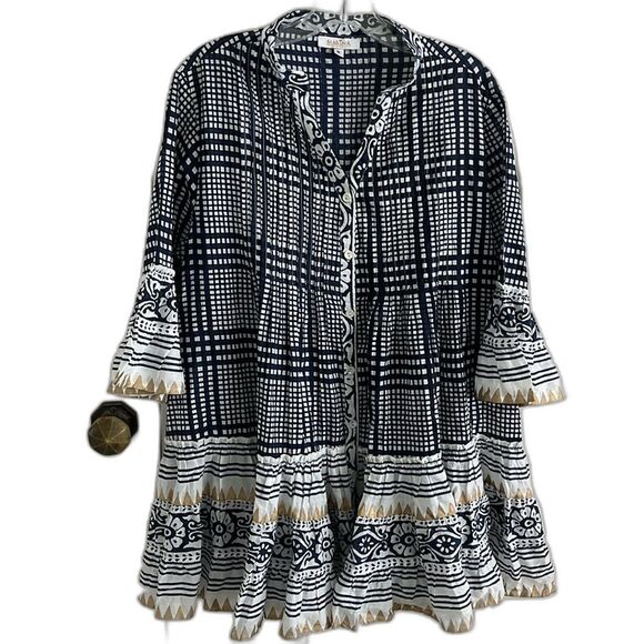 New Marina St. Barth 100% cotton Dress Solid Blu Notte Pep’s Cannes Sz Medium - Picture 1 of 10